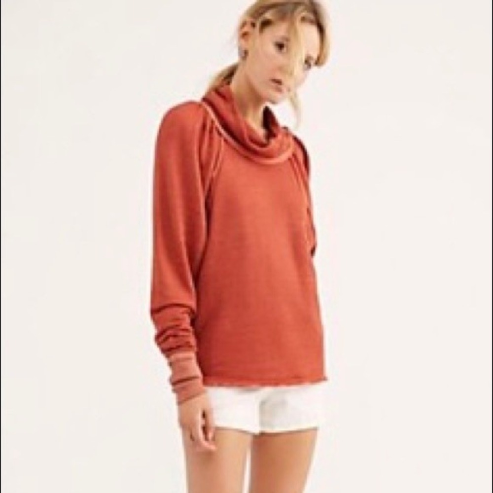 Free People We The Free Women's Orange Marled Knit Cowl Neck Sweater Size Medium